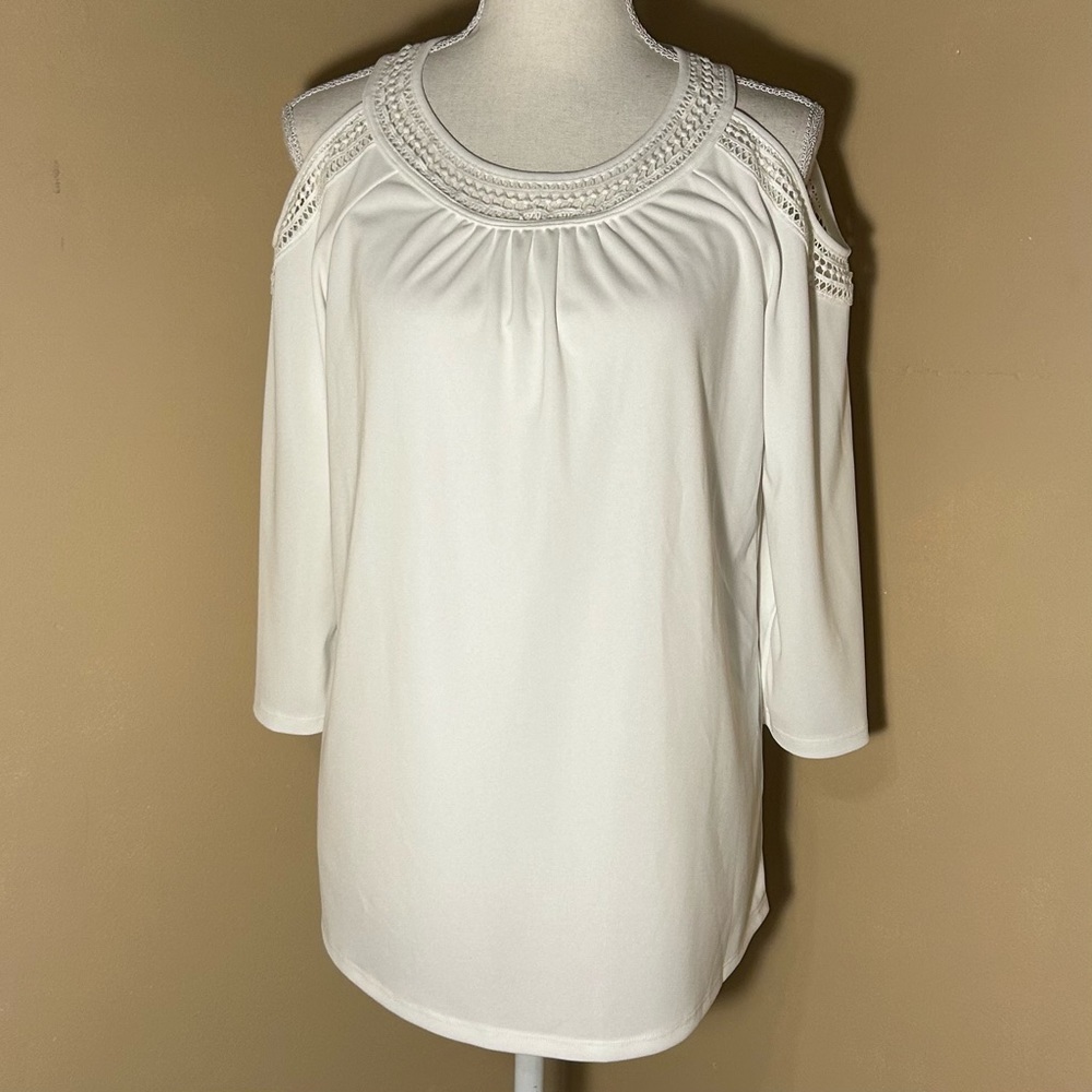 NEW $80 Size S Tommy Hilfiger Palm Beach White Cold Shoulder Lace Keyhole Blouse